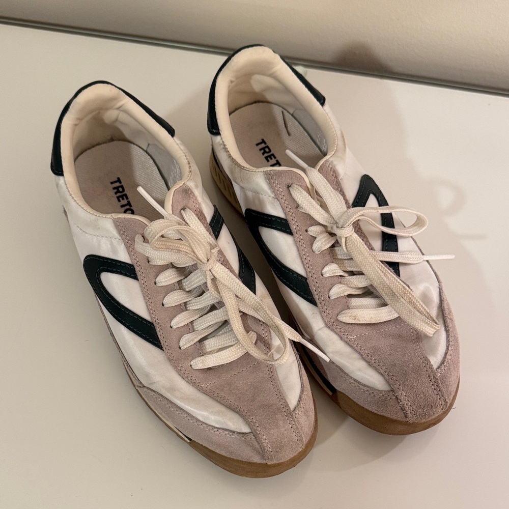 Tretorn White and Tan Sneakers with Green Accents